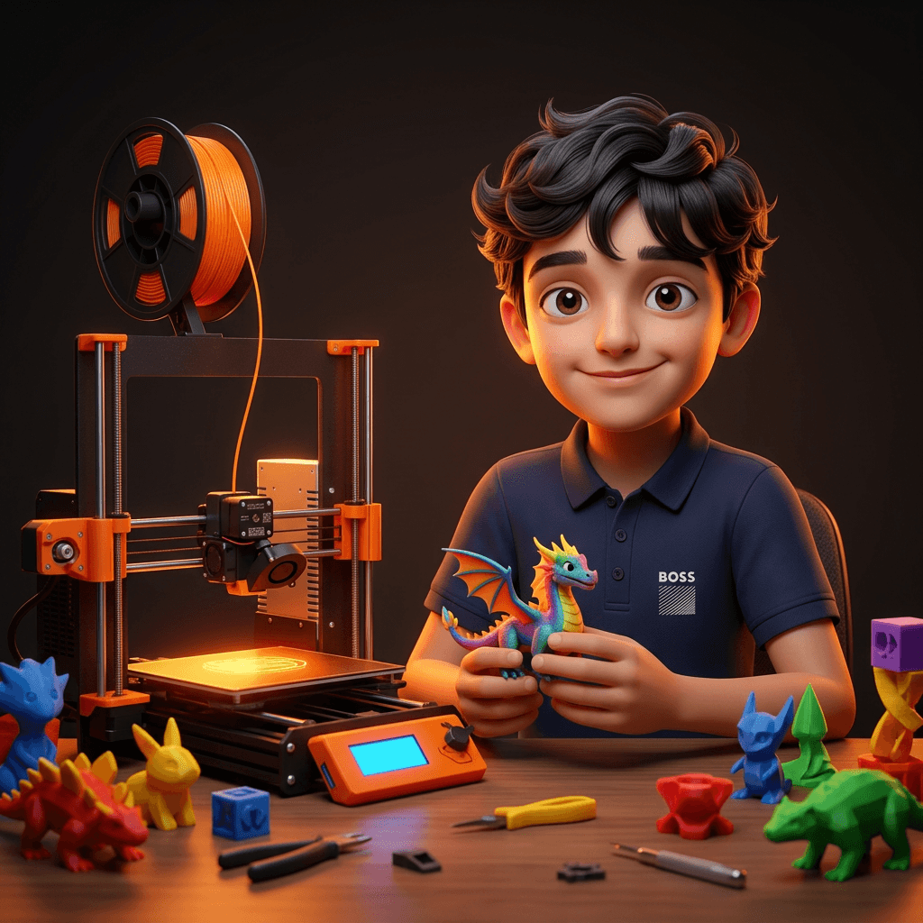 The maker at his 3D printer